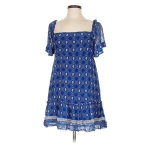 Anthropologie Maeve Smocked Tunic Mini Dress Blue Petites M Casual